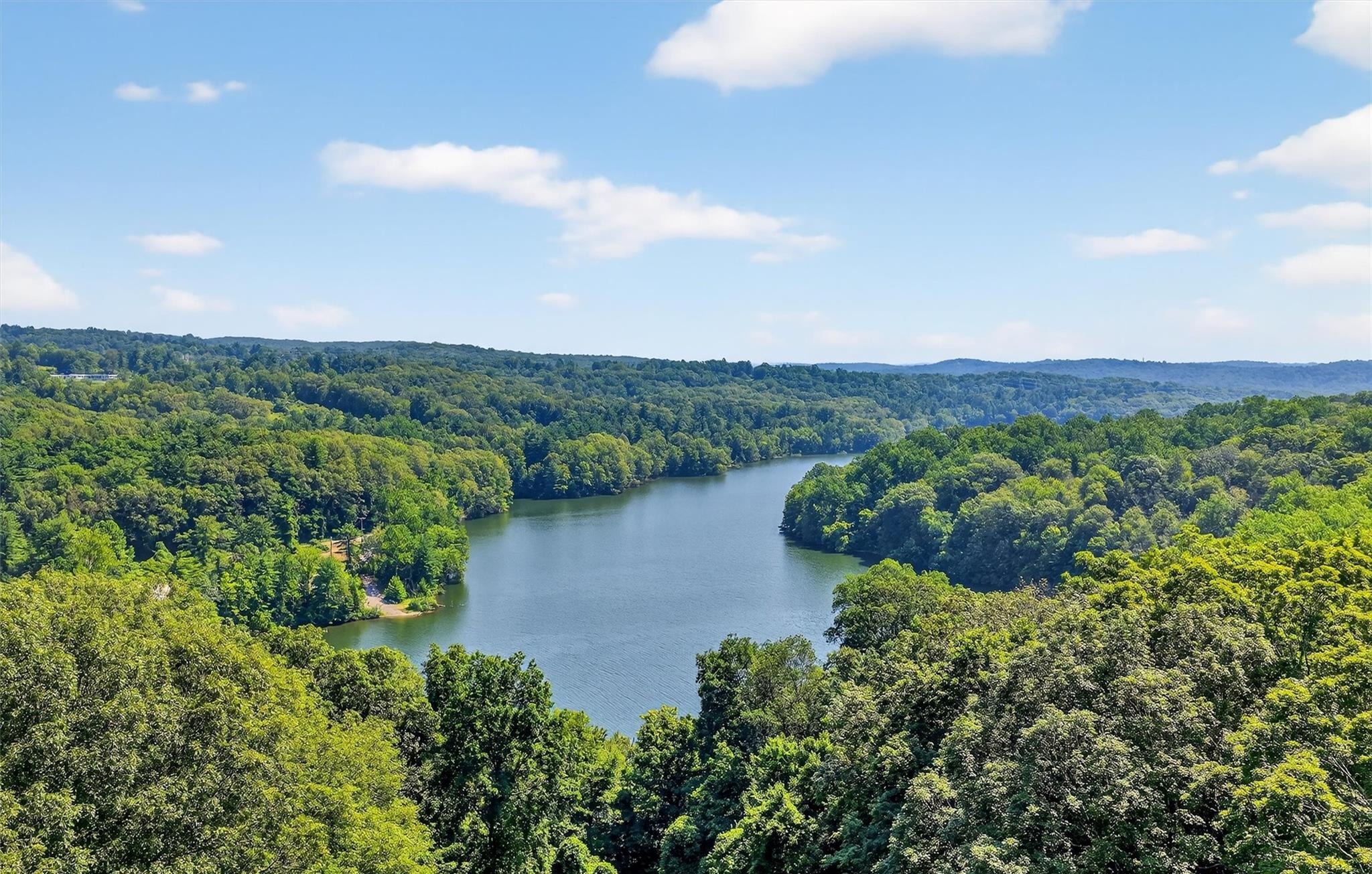 Aerial view of the Croton Reservoir near Old Dam Farm
